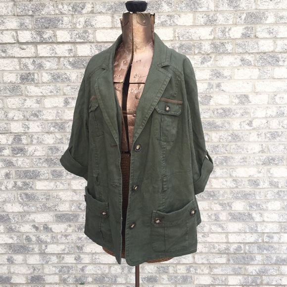 Lane Bryant Jackets & Blazers - Lane Bryant Linen Blend Green Utility Jacket